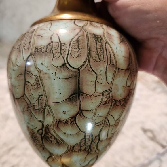 Vintage Hand painted Delftware Vase With Brass Accents MCM Boho - Picture 7 of 7